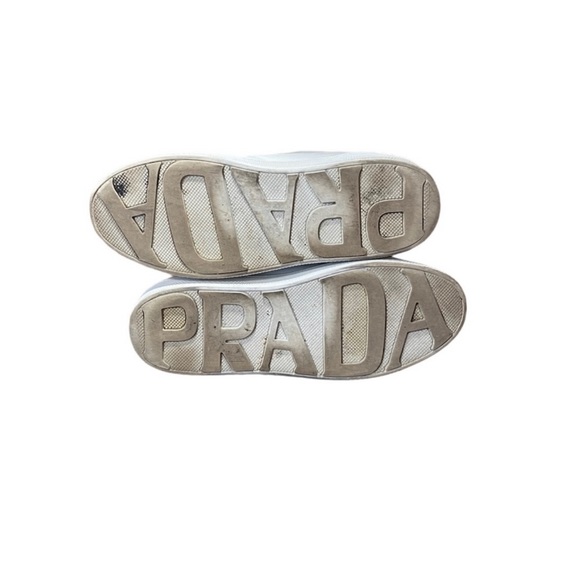 PRADA Logo-Embossed Low Top White Leather Sneakers - Picture 7 of 9